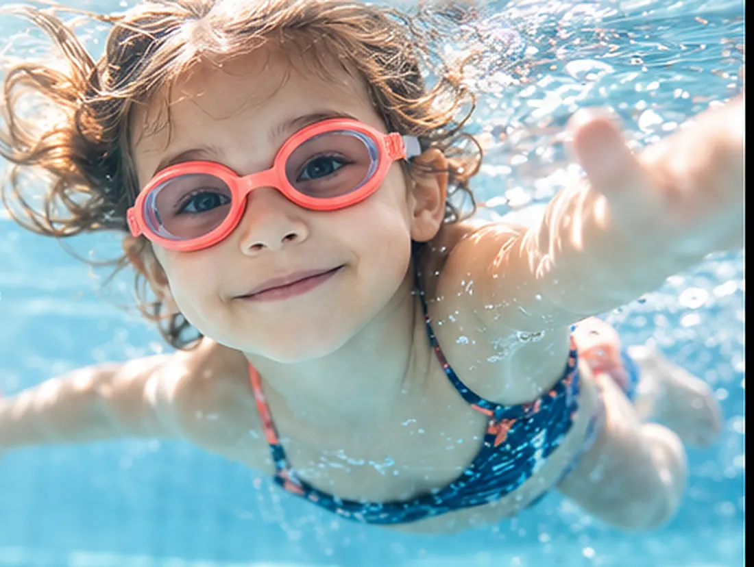 Kind treibt auf einem Schwimmreifen im Pool